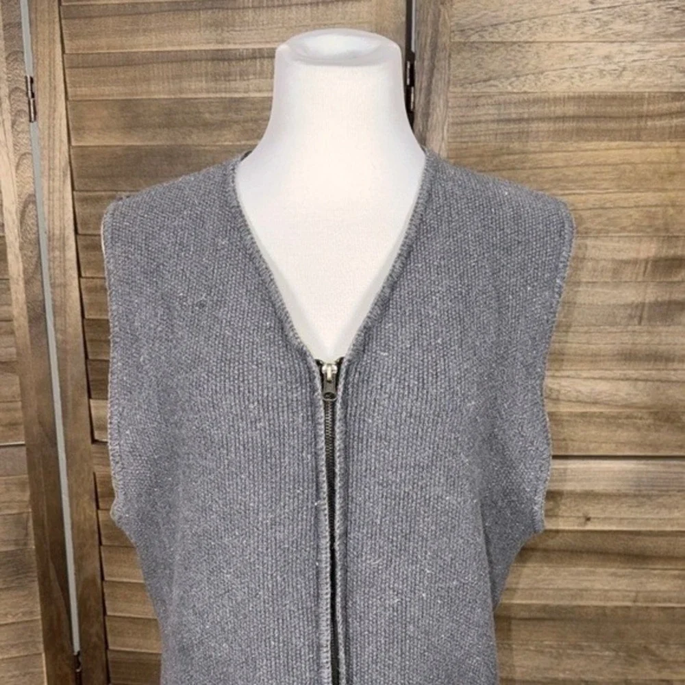 Structure Sweater Vest Mens Large La Collezioni Gray Full Zip Ramie Cotton Blend